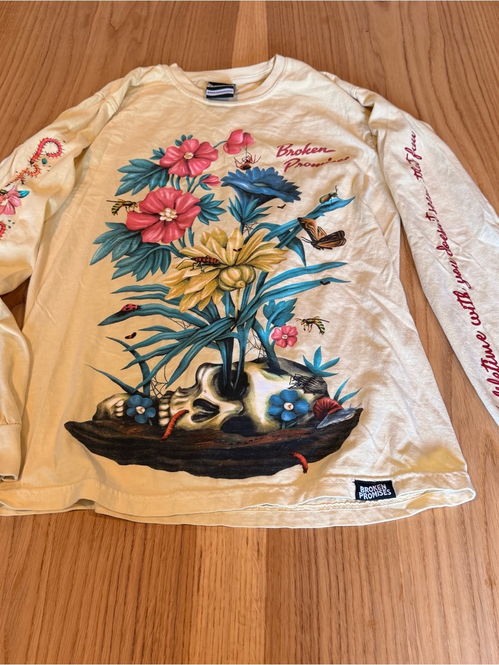 Broken Promises Cream Floral Skull Long Sleeve Tee